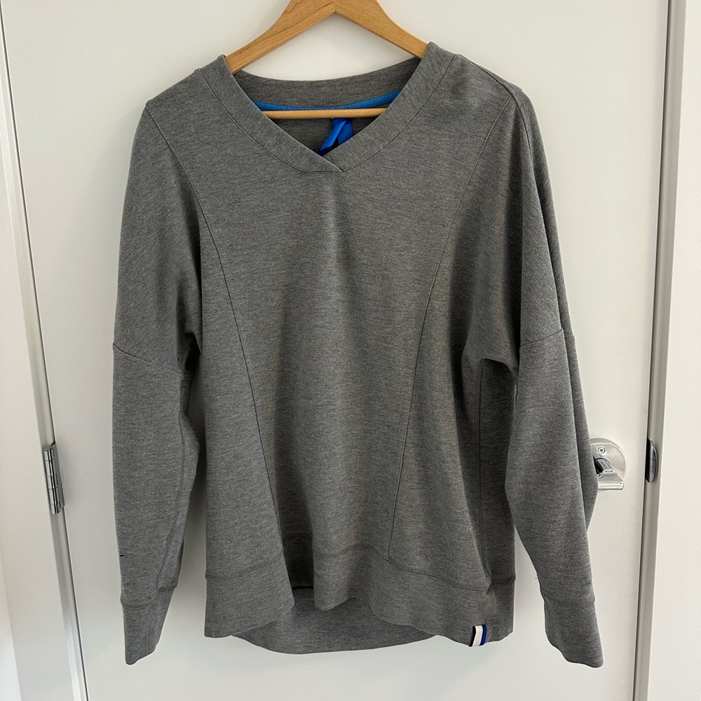 Kit and Ace Gray V-Neck Sweater with Ribbed Details
